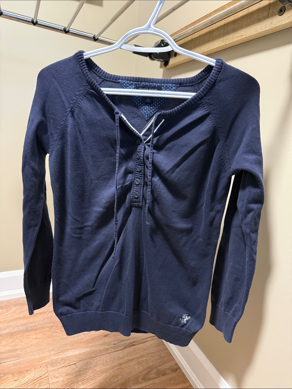 Tommy Hilfiger Navy Blue Lace-Up Sweater
